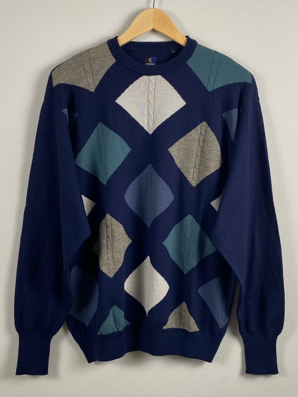 Callaway Nordstrom Vintage Merino Wool Knit Diamond Pattern Crewneck Sweater